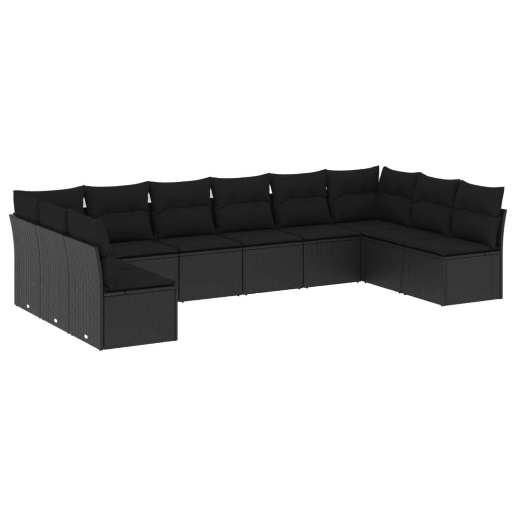 10-dijelni set vrtnih sofa s jastucima crni od poliratana Crna 62 x 62 x 69 cm
