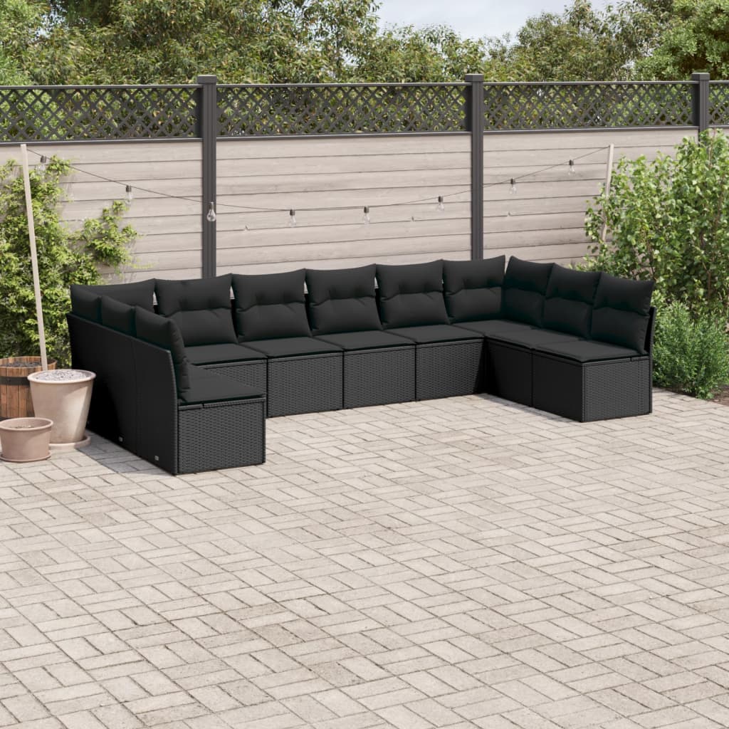 10-dijelni set vrtnih sofa s jastucima crni od poliratana Crna 62 x 62 x 69 cm