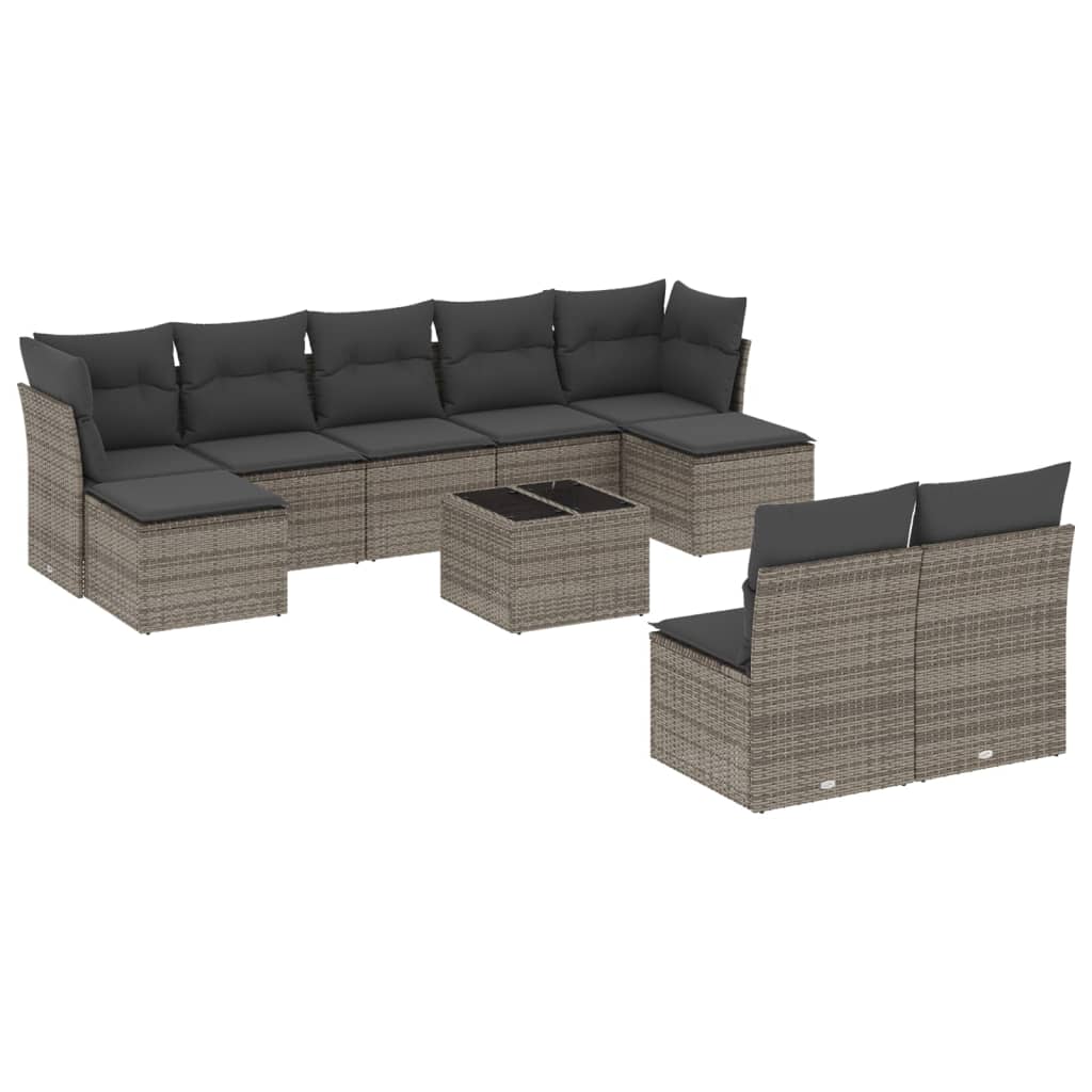 10-dijelni set vrtnih sofa od poliratana s jastucima sivi Siva 55 x 55 x 37 cm
