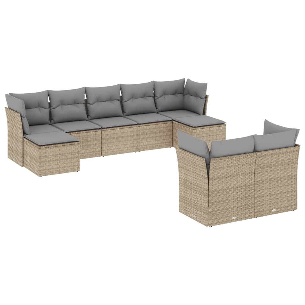 9-dijelni set vrtnih sofa s jastucima bež od poliratana 55 x 55 x 37 cm