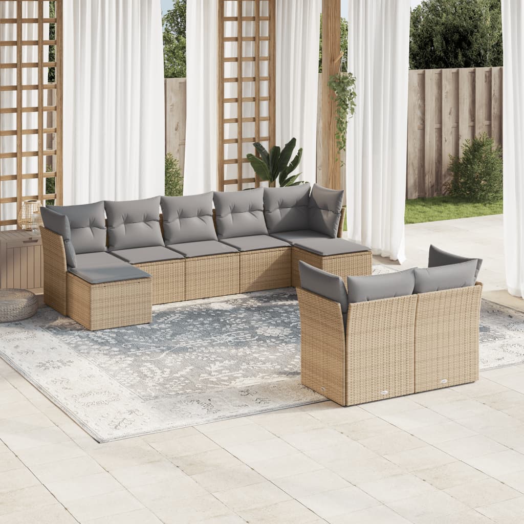 9-dijelni set vrtnih sofa s jastucima bež od poliratana 55 x 55 x 37 cm