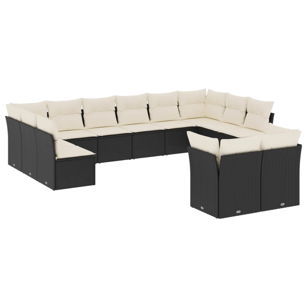 12-dijelni set vrtnih sofa od poliratana s jastucima crni