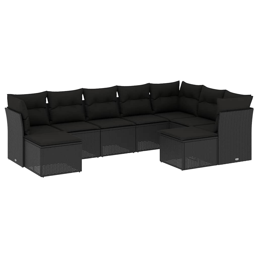 9-dijelni set vrtnih sofa s jastucima crni od poliratana Crna 55 x 55 x 37 cm