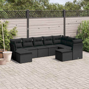 9-dijelni set vrtnih sofa s jastucima crni od poliratana Crna 55 x 55 x 37 cm