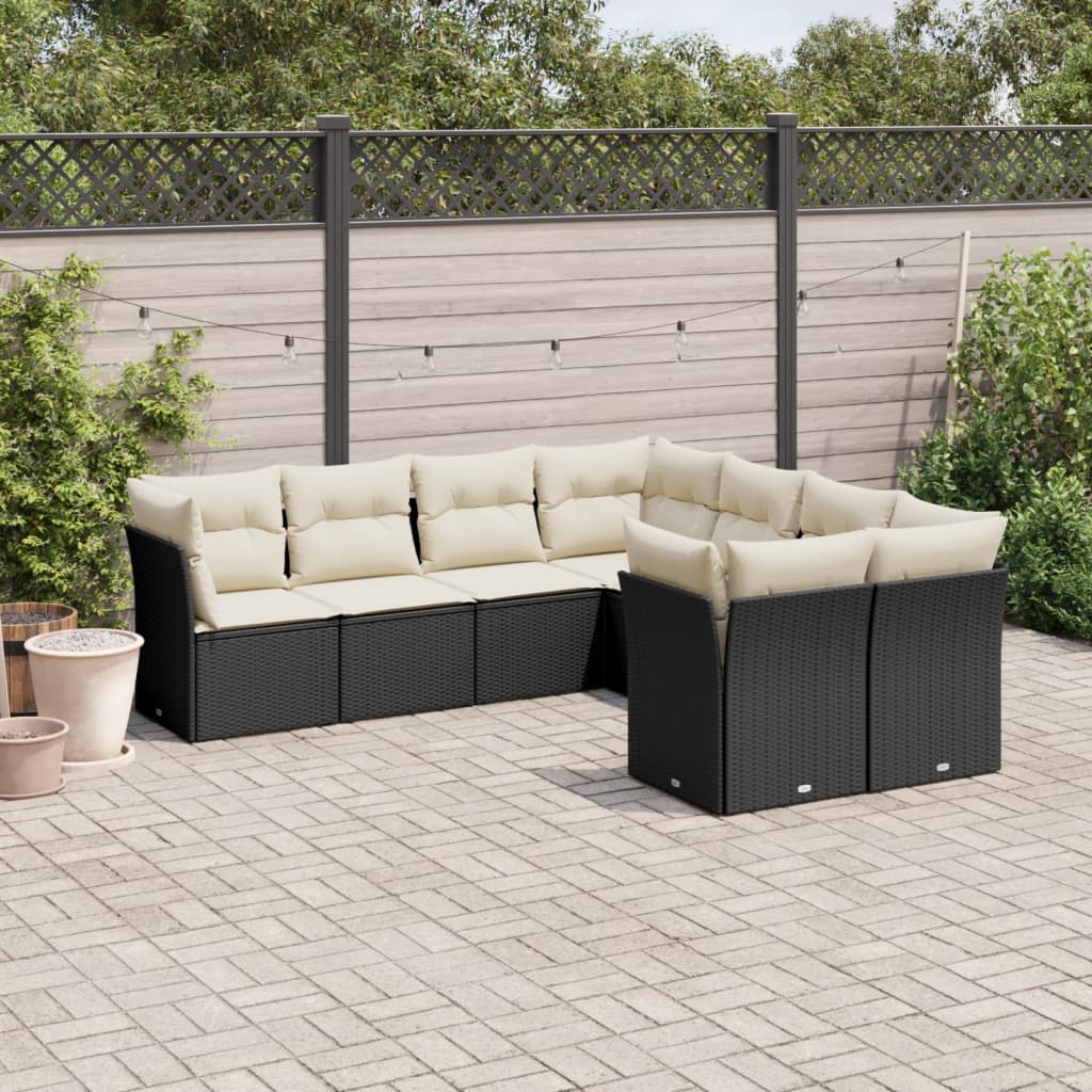 8-dijelni set vrtnih sofa od poliratana s jastucima crni Crna 62 x 62 x 69 cm