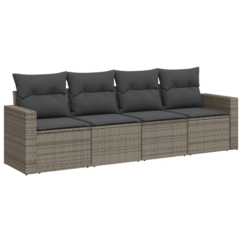 4-dijelni set vrtnih sofa od poliratana s jastucima sivi Siva