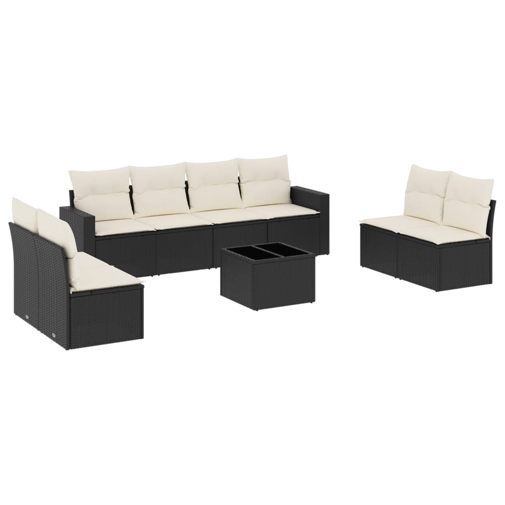 9-dijelni set vrtnih sofa s jastucima crni od poliratana Crna 55 x 55 x 37 cm