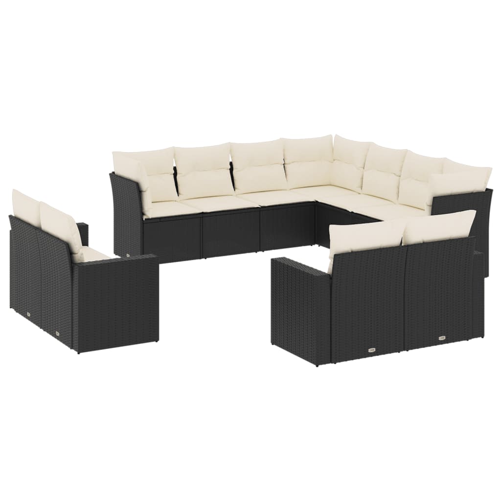 11-dijelni set vrtnih sofa od poliratana s jastucima crni Crna 66 x 62 x 69 cm