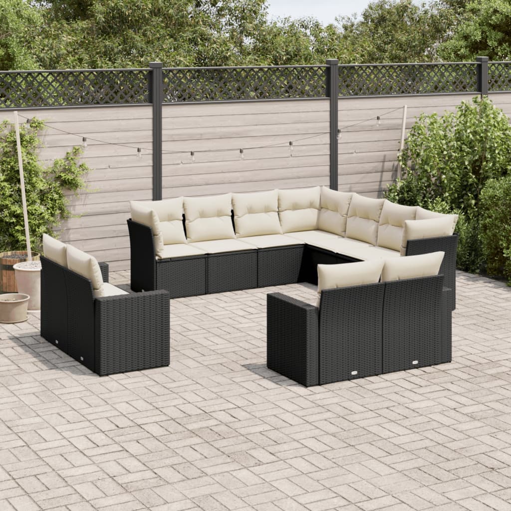 11-dijelni set vrtnih sofa od poliratana s jastucima crni Crna 66 x 62 x 69 cm