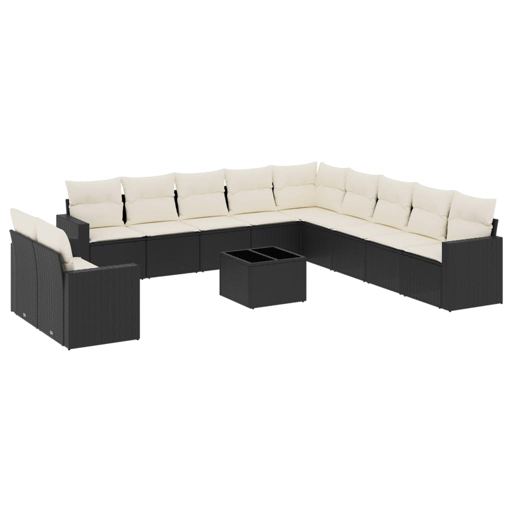 12-dijelni set vrtnih sofa od poliratana s jastucima crni