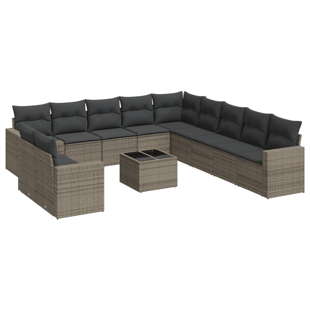 12-dijelni set vrtnih sofa od poliratana s jastucima sivi Siva