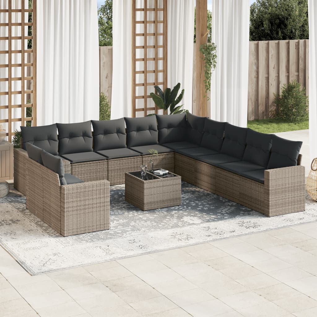 12-dijelni set vrtnih sofa od poliratana s jastucima sivi Siva