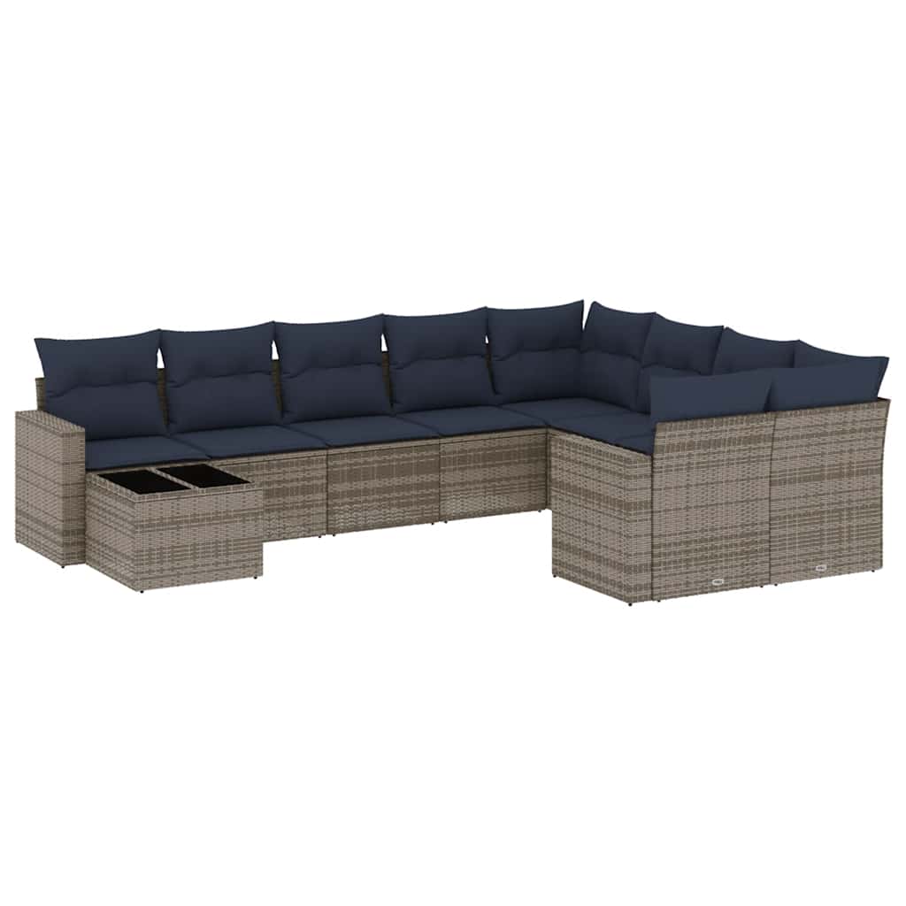 10-dijelni set vrtnih sofa od poliratana s jastucima sivi Siva 65.5 x 62 x 69 cm