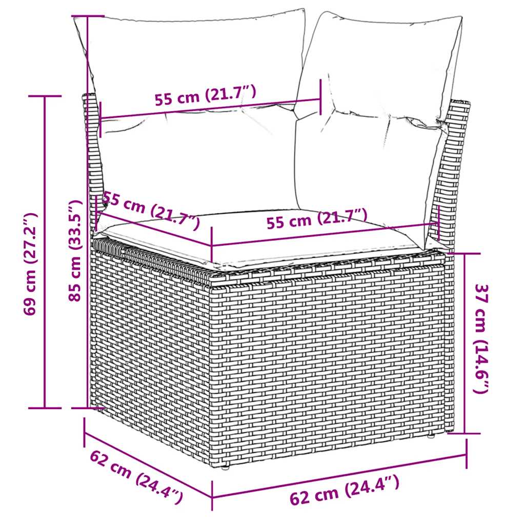 10-dijelni set vrtnih sofa od poliratana s jastucima sivi Siva 65.5 x 62 x 69 cm