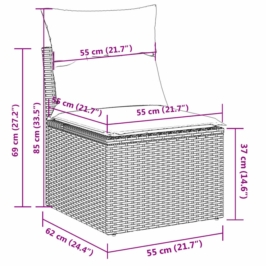 10-dijelni set vrtnih sofa od poliratana s jastucima sivi Siva 65.5 x 62 x 69 cm