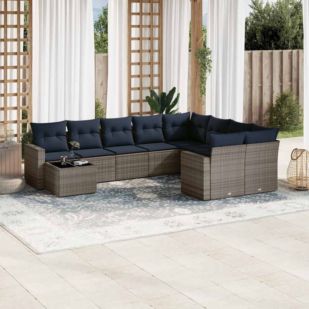 10-dijelni set vrtnih sofa od poliratana s jastucima sivi Siva 65.5 x 62 x 69 cm