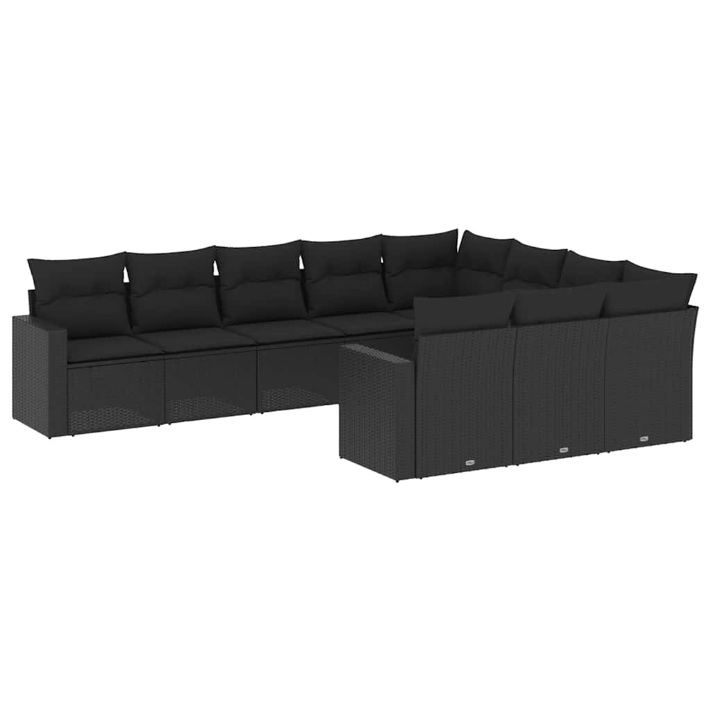 10-dijelni set vrtnih sofa s jastucima crni od poliratana Crna 66 x 62 x 69 cm