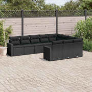 10-dijelni set vrtnih sofa s jastucima crni od poliratana Crna 66 x 62 x 69 cm