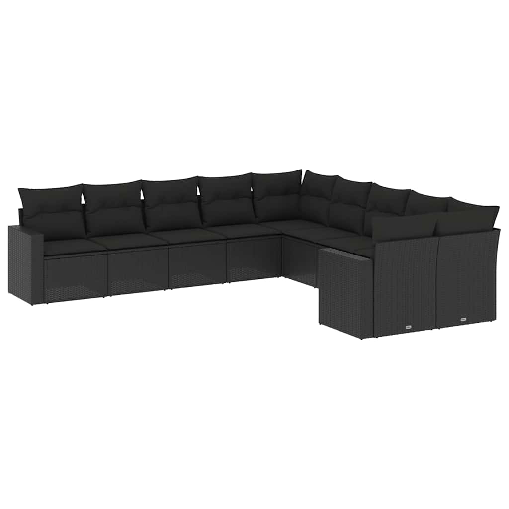 10-dijelni set vrtnih sofa s jastucima crni od poliratana Crna 66 x 62 x 69 cm