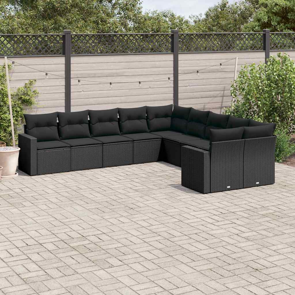 10-dijelni set vrtnih sofa s jastucima crni od poliratana Crna 66 x 62 x 69 cm