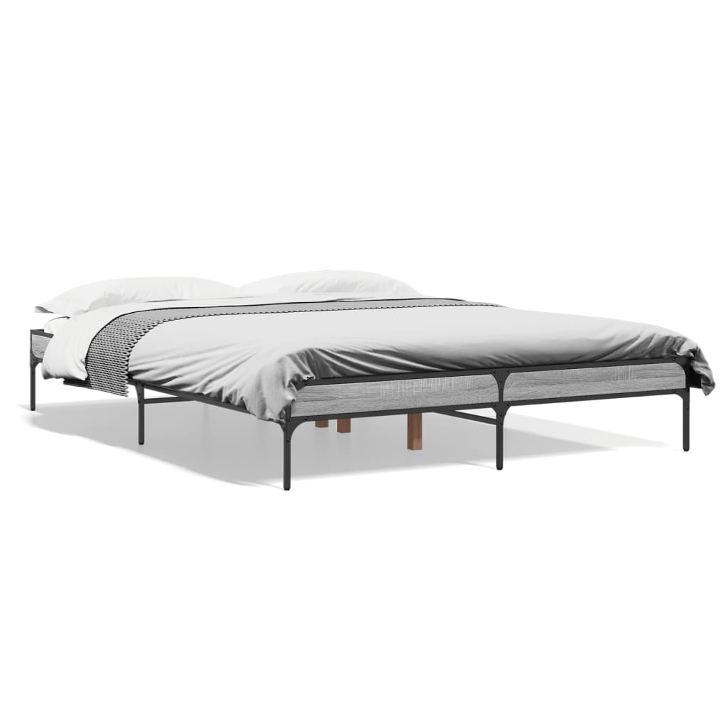 Okvir kreveta boja hrasta 160x200 cm konstruirano drvo i metal Siva 160 x 200 cm