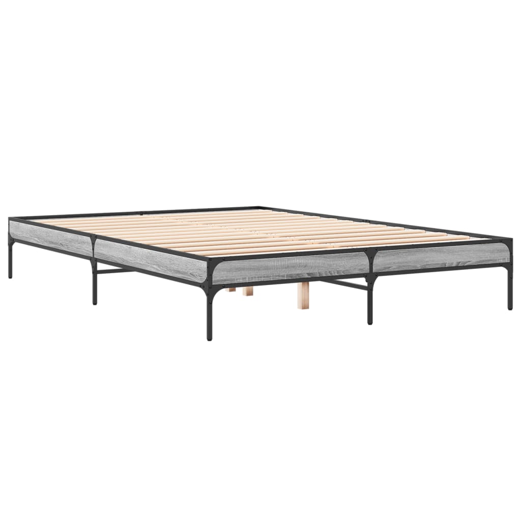 Okvir kreveta boja hrasta 160x200 cm konstruirano drvo i metal Siva 160 x 200 cm