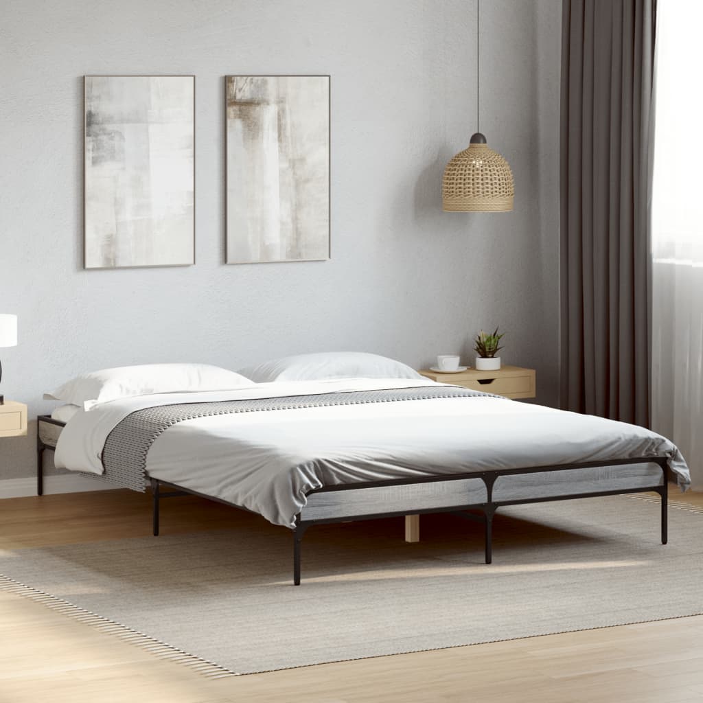 Okvir kreveta boja hrasta 160x200 cm konstruirano drvo i metal Siva 160 x 200 cm