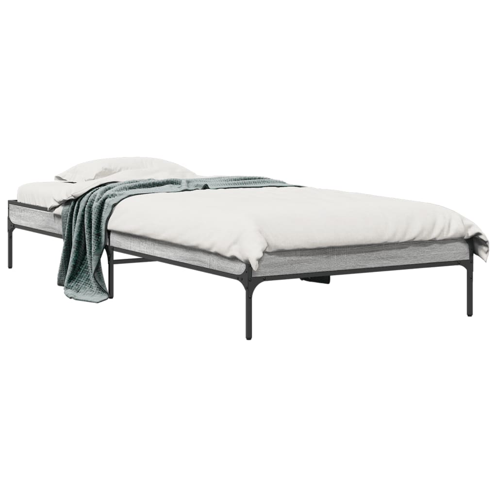 Okvir za krevet boja hrasta 90x200 cm konstruirano drvo i metal Siva 90 x 200 cm
