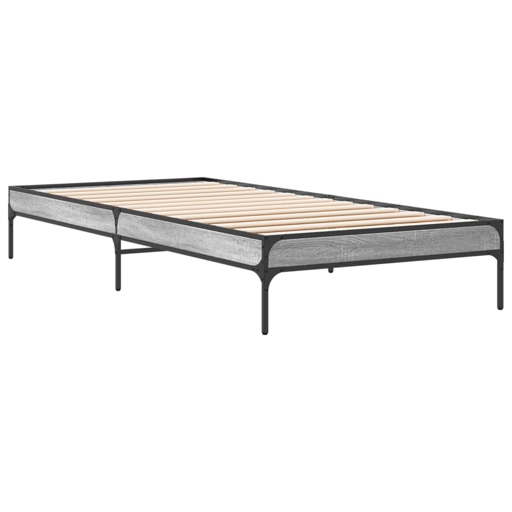 Okvir za krevet boja hrasta 90x200 cm konstruirano drvo i metal Siva 90 x 200 cm