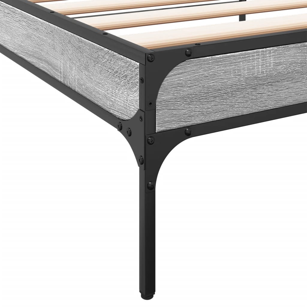 Okvir za krevet boja hrasta 90x200 cm konstruirano drvo i metal Siva 90 x 200 cm