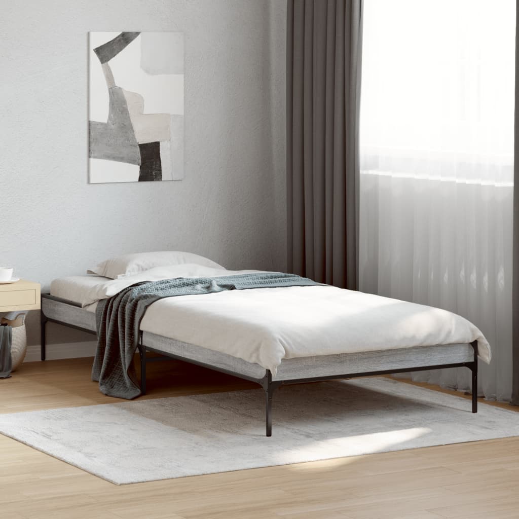 Okvir za krevet boja hrasta 90x200 cm konstruirano drvo i metal Siva 90 x 200 cm
