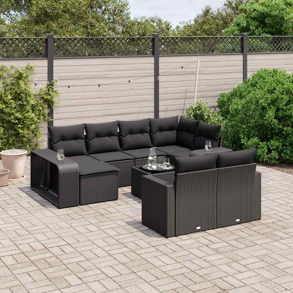 11-dijelni set vrtnih sofa od poliratana s jastucima crni Crna 65.5 x 62 x 69 cm