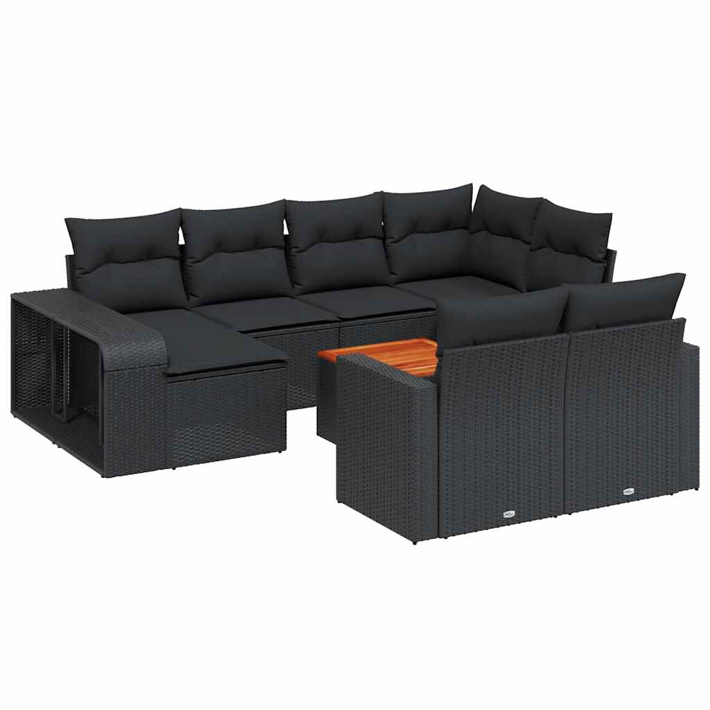 11-dijelni set vrtnih sofa od poliratana s jastucima crni Crna 65.5 x 62 x 69 cm