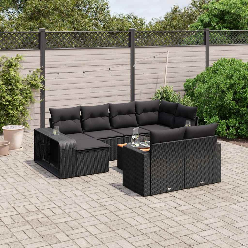 11-dijelni set vrtnih sofa od poliratana s jastucima crni Crna 65.5 x 62 x 69 cm