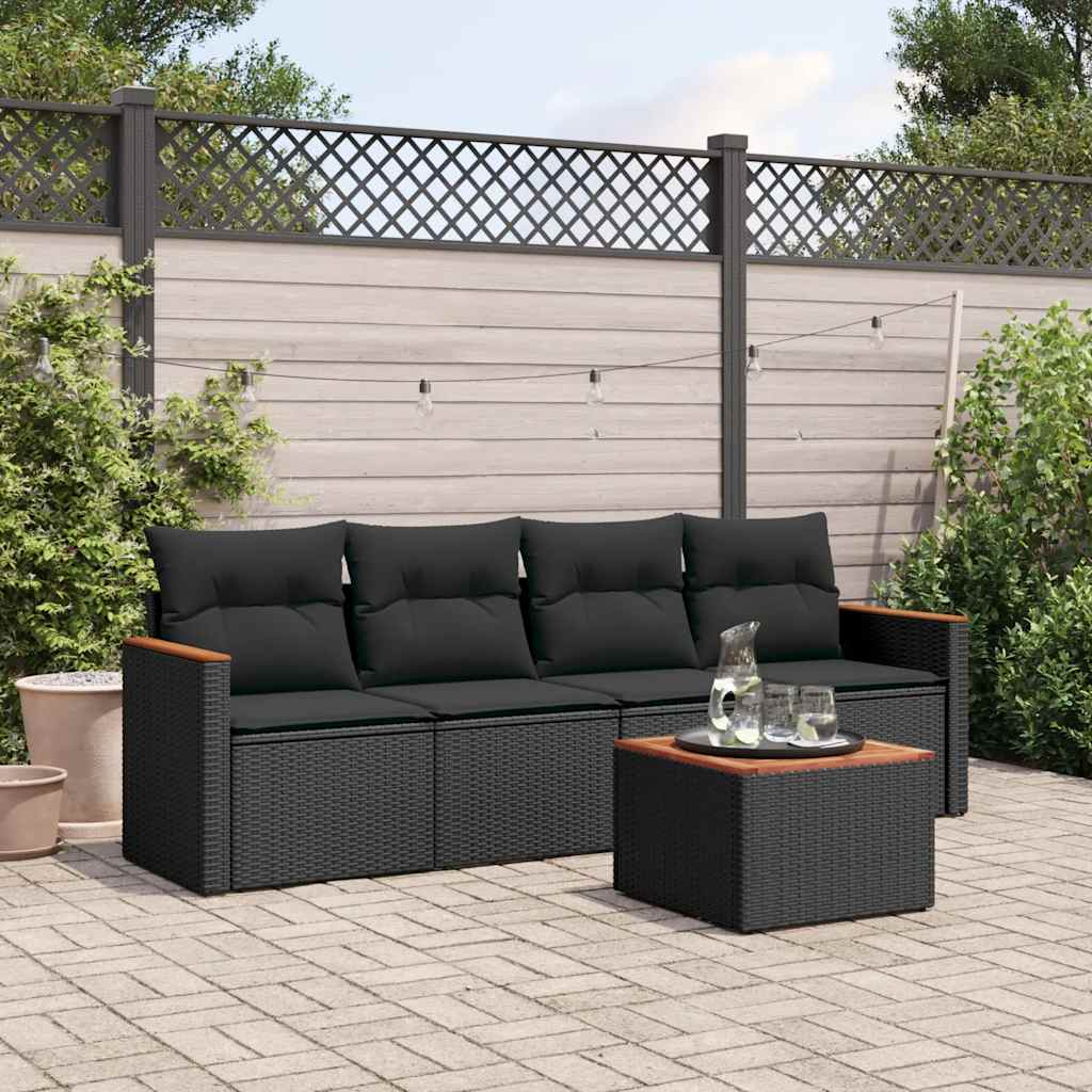 5-dijelna vrtna garnitura od poliratana s jastucima crna 61.5 x 62 x 69 cm