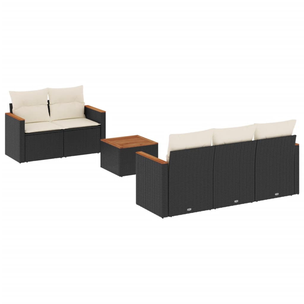 6-dijelni set vrtnih sofa s jastucima crni od poliratana Crna 61.5 x 62 x 69 cm