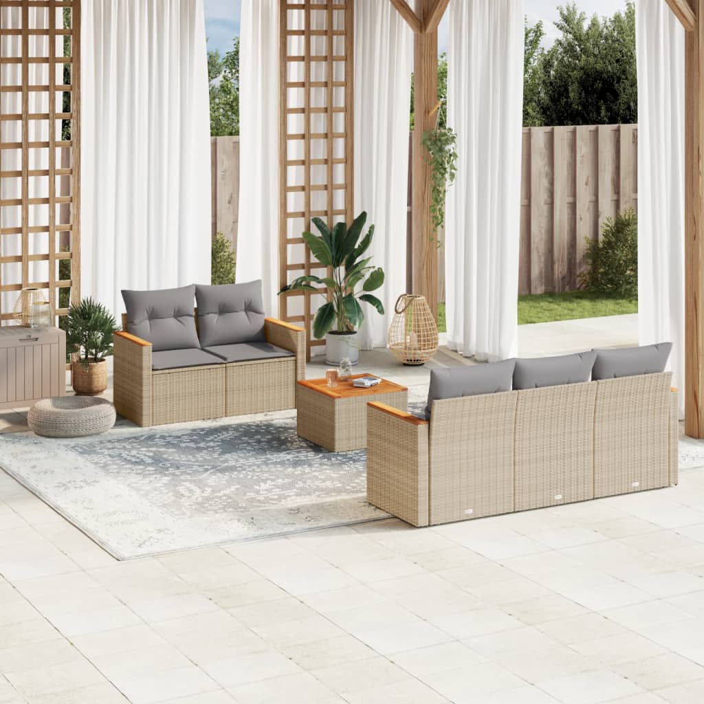 6-dijelni set vrtnih sofa s jastucima bež od poliratana 61.5 x 62 x 69 cm