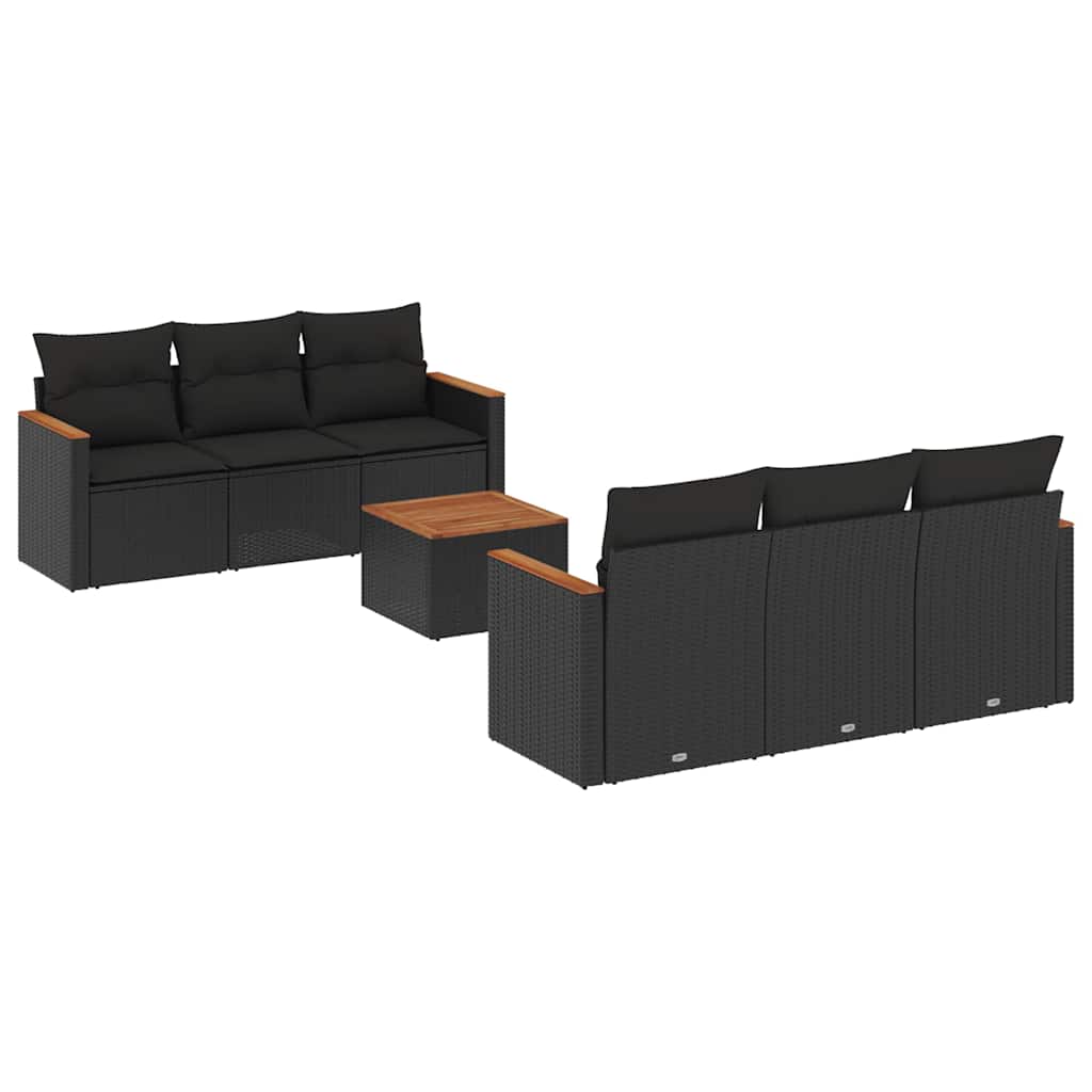 7-dijelni set vrtnih sofa od poliratana s jastucima crni Crna 61 x 62 x 69 cm