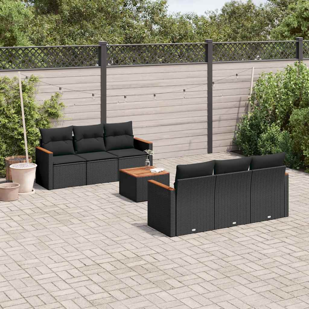7-dijelni set vrtnih sofa od poliratana s jastucima crni Crna 61 x 62 x 69 cm