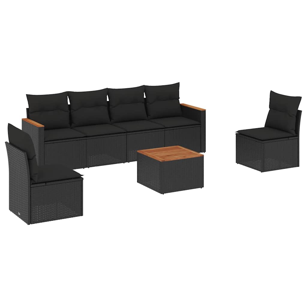 7-dijelni set vrtnih sofa od poliratana s jastucima crni Crna 61 x 62 x 69 cm