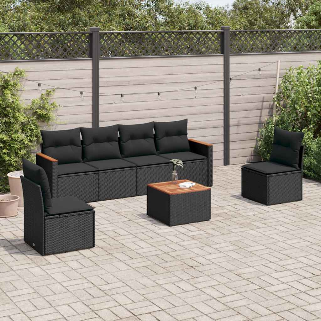 7-dijelni set vrtnih sofa od poliratana s jastucima crni Crna 61 x 62 x 69 cm