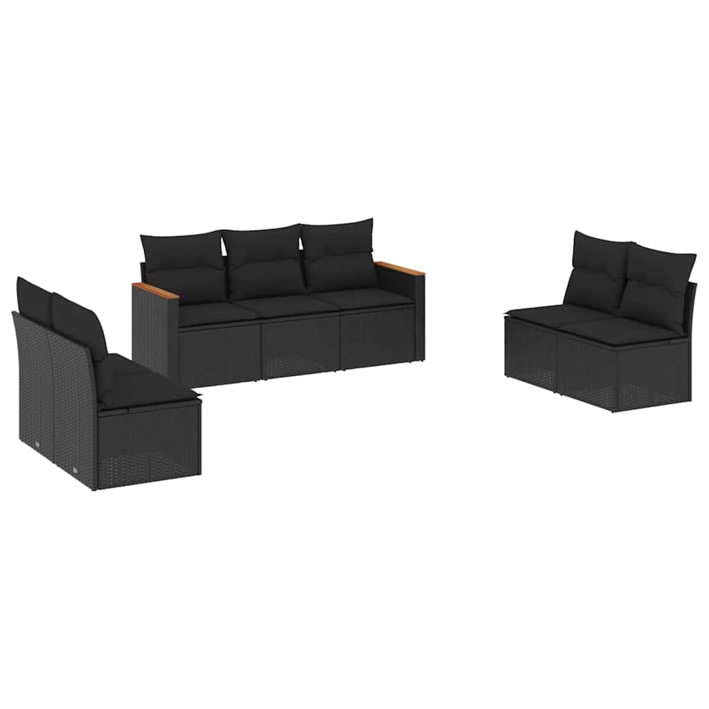 7-dijelni set vrtnih sofa od poliratana s jastucima crni Black