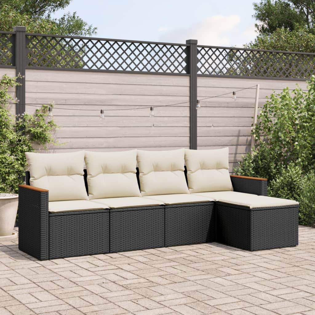 5-dijelna vrtna garnitura od poliratana s jastucima crna 61.5 x 62 x 69 cm