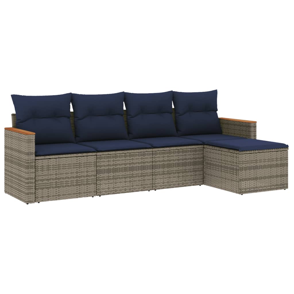 Vrtni set od 5 dijelova s jastucima, sivi poliratan Grey and blue