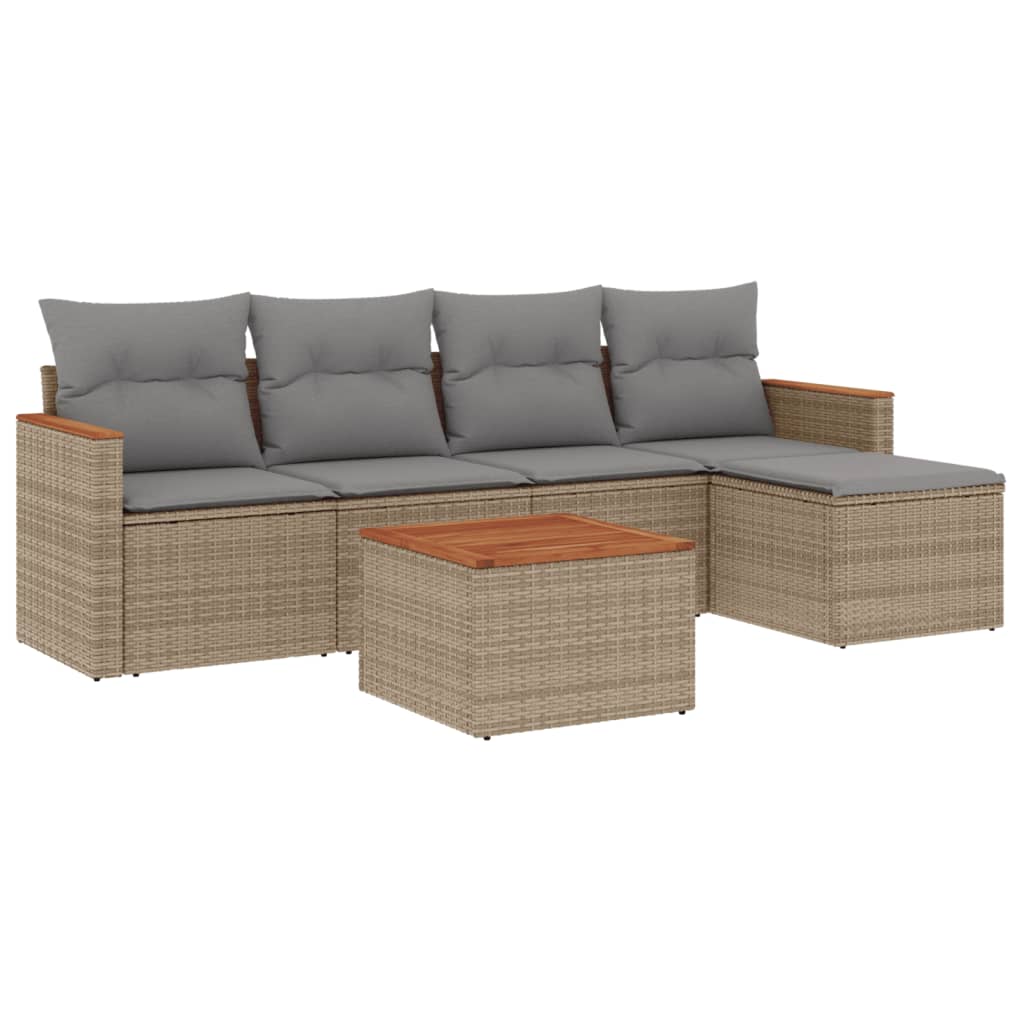 6-dijelni set vrtnih sofa s jastucima bež od poliratana 61.5 x 62 x 69 cm