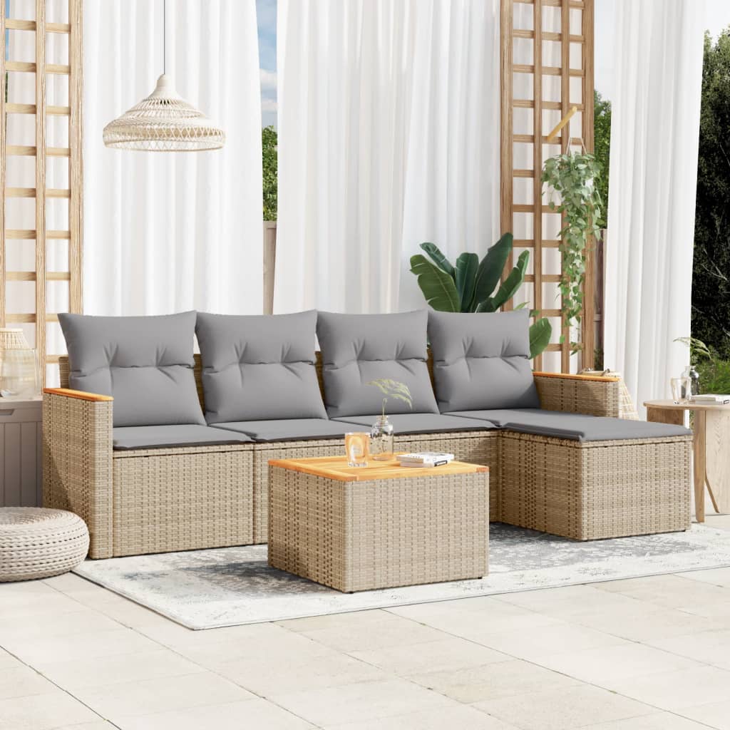 6-dijelni set vrtnih sofa s jastucima bež od poliratana 61.5 x 62 x 69 cm