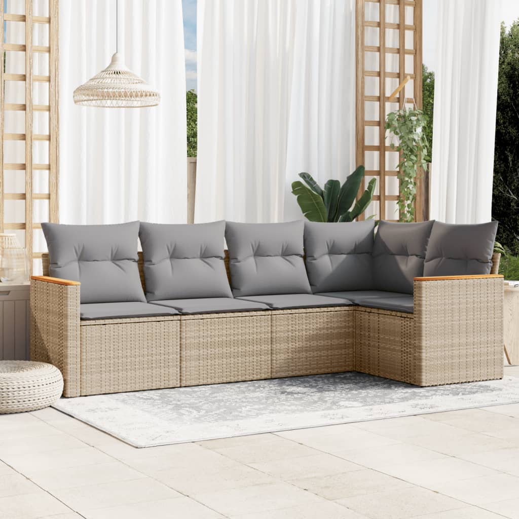 5-dijelni set vrtnih sofa s jastucima bež od poliratana