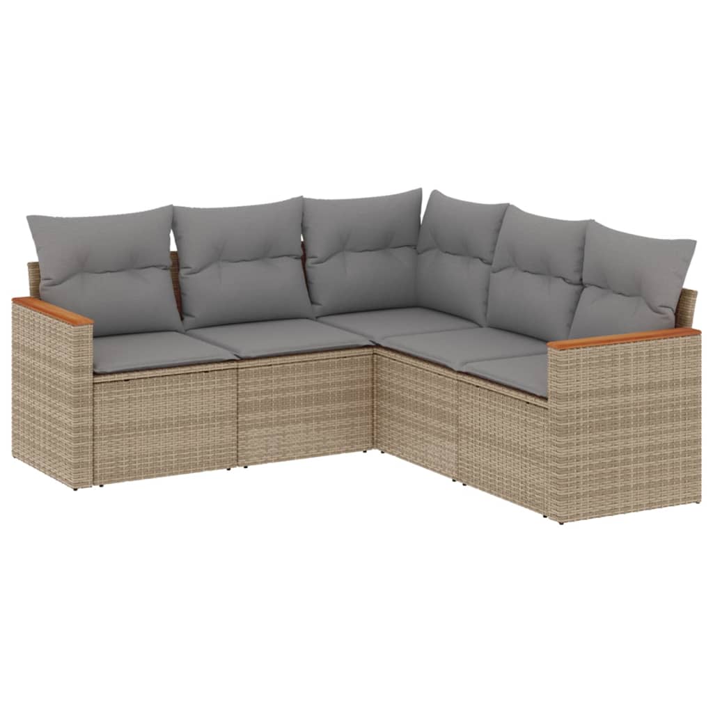 5-dijelni set vrtnih sofa s jastucima bež od poliratana