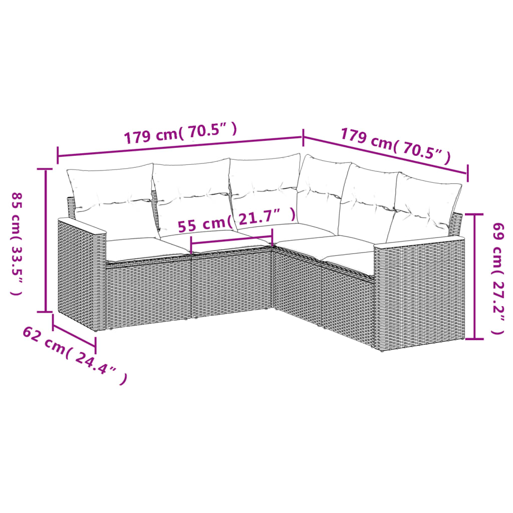 5-dijelni set vrtnih sofa s jastucima bež od poliratana