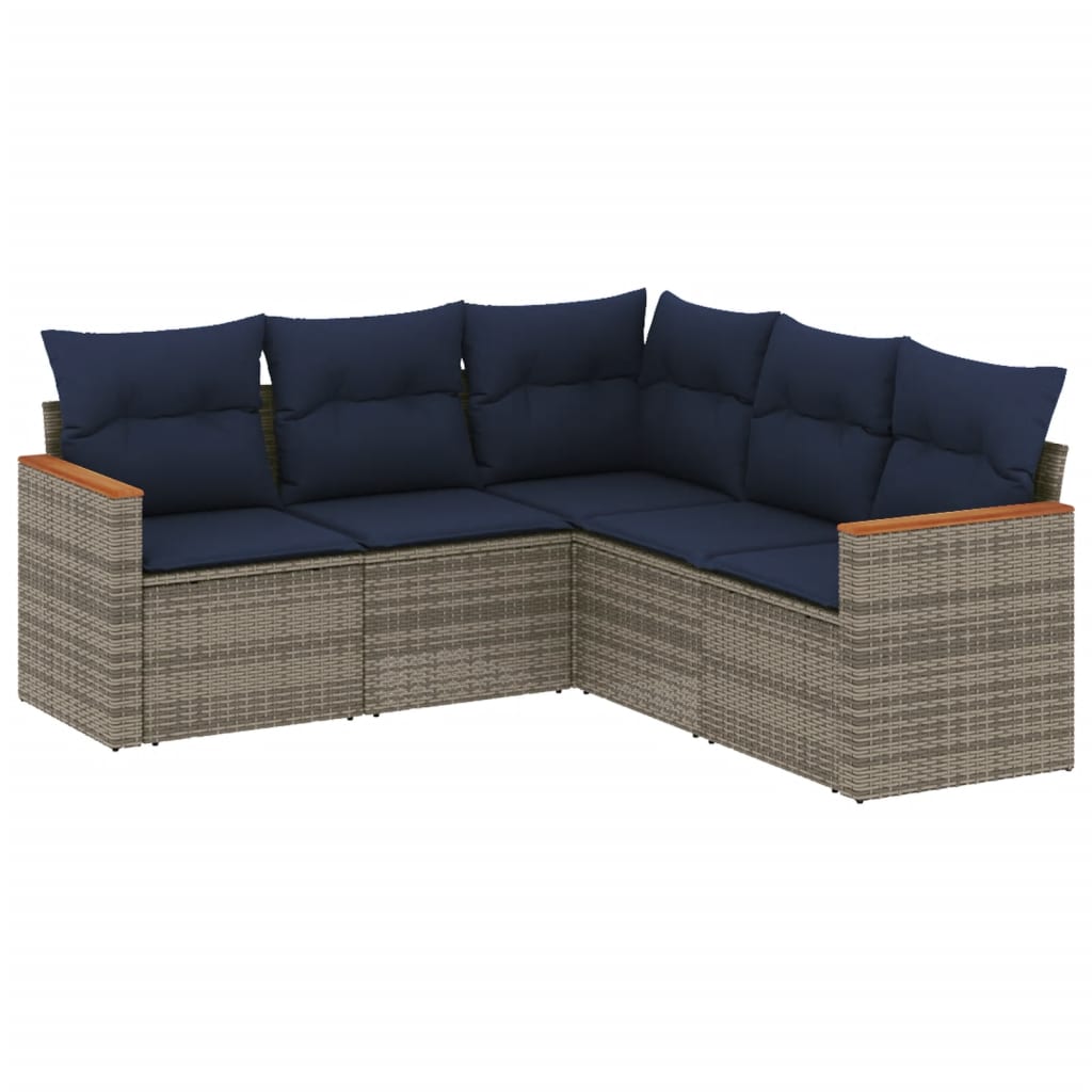 Vrtni set od 5 dijelova s jastucima, sivi poliratan